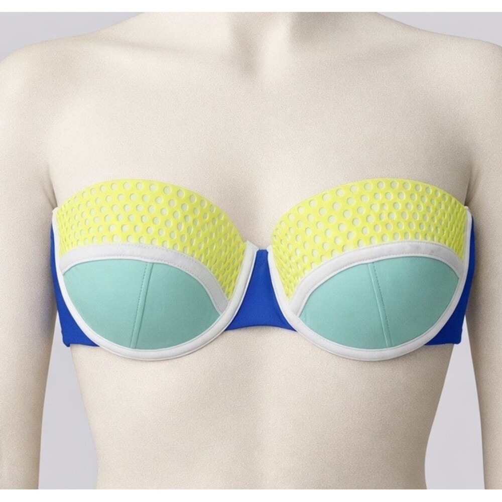 NEW Xhilaration Bikini Top Size Small Colorblock Blue Green White Padded Swim - Picture 1 of 8